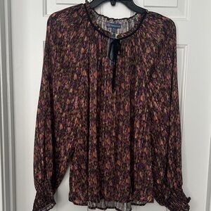 Democracy Multicolor Blouse with Tie Neck